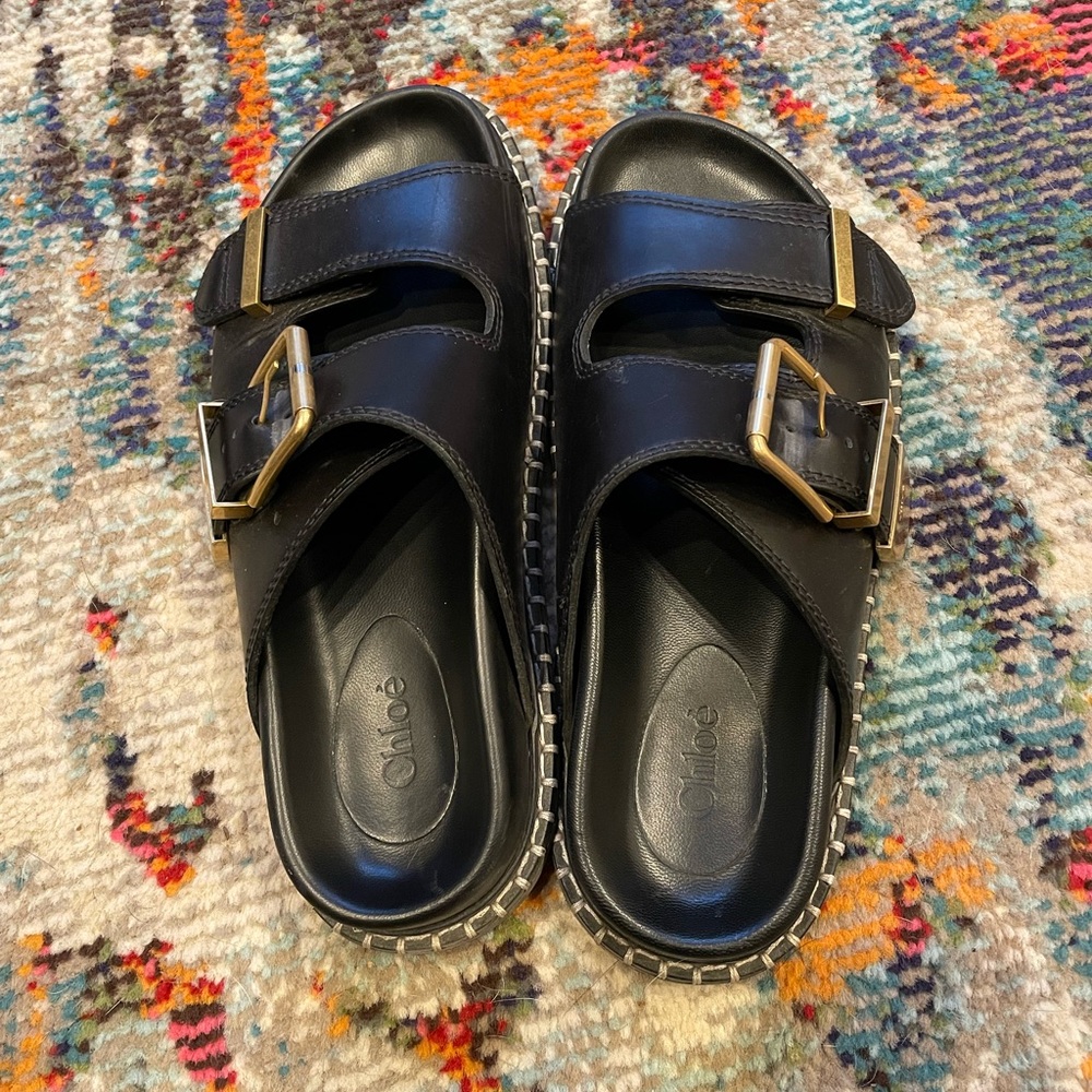 Chloé Rebecca black leather slides size 38